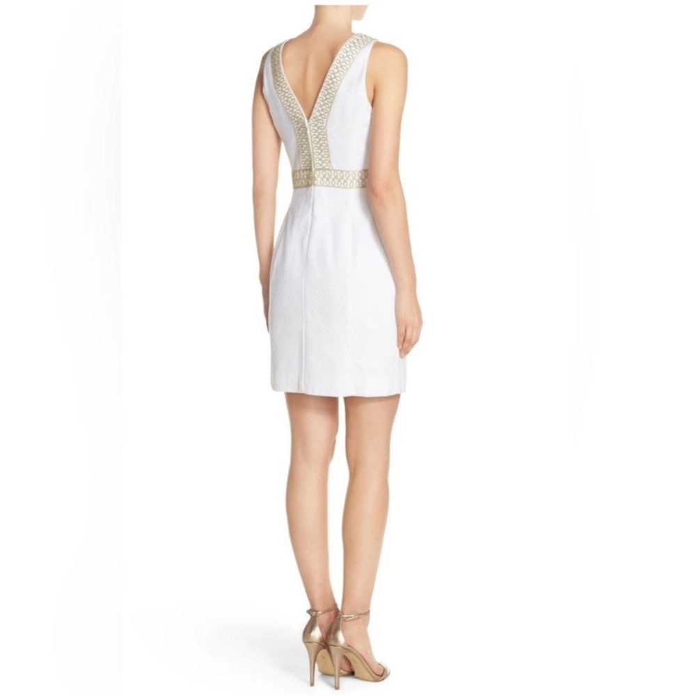 Lilly Pulitzer Aveline White Sleeveless Dress with Gold Embroidered Trim - Picture 2 of 9